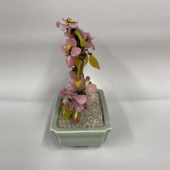 Vtg Glass Bonsai Tree Pink Flowers Artificial Plant Oriental Home Decor - Picture 3 of 11